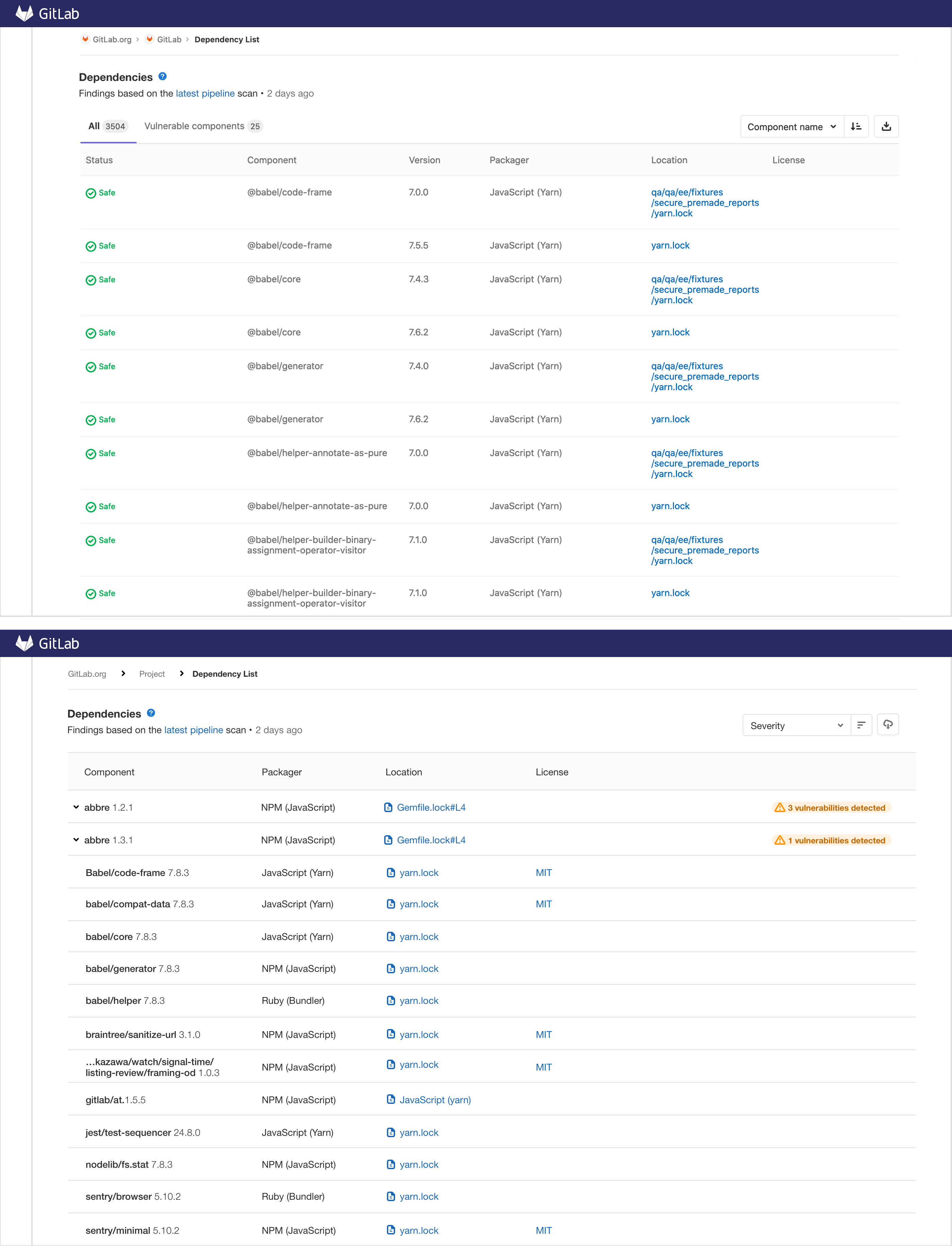 Dependency list improvemetns